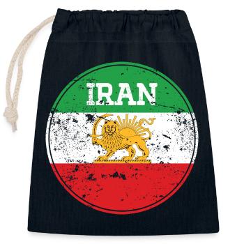 Emblème Lion Iran Vintage Rond - Sac cadeau en coton avec cordon (25 x 30 cm) - bleu marine - Devant