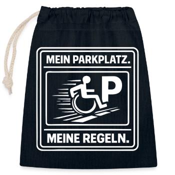 Utilisateurs de fauteuils roulants – Ma place de parking – Mes règles - Sac cadeau en coton avec cordon (25 x 30 cm) - bleu marine - Devant