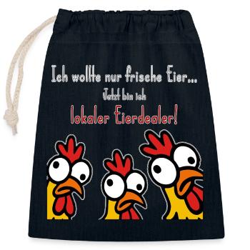 Dealer d’œufs frais : Drôle de phrase : poules - Sac cadeau en coton avec cordon (25 x 30 cm) - bleu marine - Devant