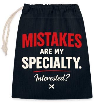 Mistakes Are My Specialty – Flirt Spruch - Verschließbarer Geschenkbeutel aus Baumwolle (25x30cm) - Navy - Vorne
