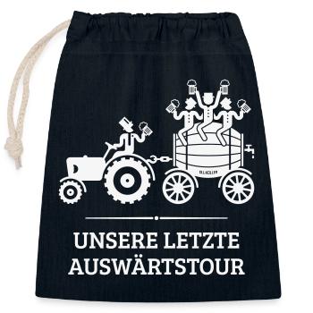 Our last away tour, tractor beer barrel JGA W - Closable cotton gift bag (25x30cm) - navy - Front