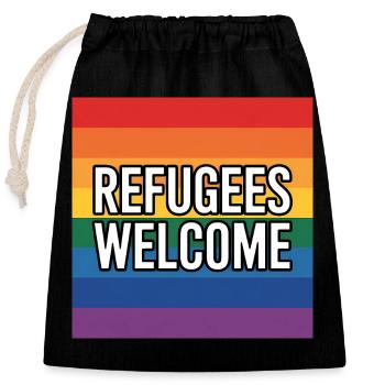 Refugees Welcome - Antifascist Merch - Verschließbarer Geschenkbeutel aus Baumwolle (25x30cm) - Schwarz - Vorne