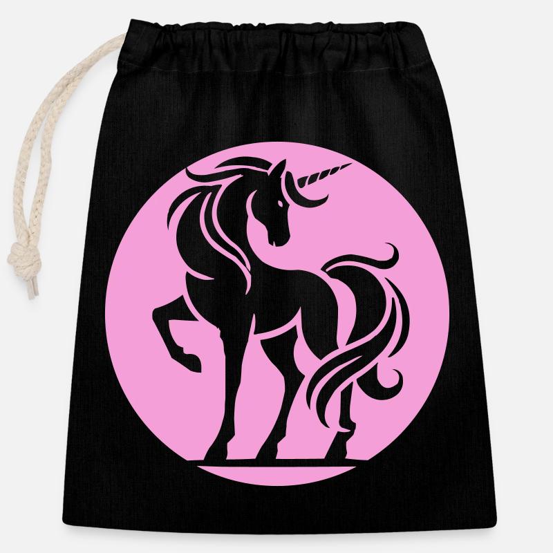 Rosa Einhorn Silhouette Kreis - Verschließbarer Geschenkbeutel aus Baumwolle (25x30cm) - Schwarz
