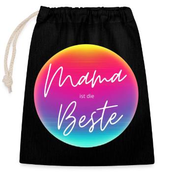 Mama ist die Beste! Neon Kreis Personalisierbar - Verschließbarer Geschenkbeutel aus Baumwolle (25x30cm) - Schwarz - Vorne