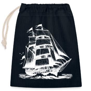 Large sailing ship Tall ship in stormy speed - Closable cotton gift bag (25x30cm) - navy - Front