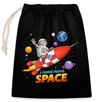 Ich brauche mehr Platz. Astronaut auf Raketenillustration - Verschließbarer Geschenkbeutel aus Baumwolle (25x30cm) - Schwarz - Vorne