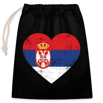Serbia Heart - Closable cotton gift bag (25x30cm) - black - Front