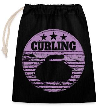 Curling Stone Winter Sports Vintage Retro Style - Closable cotton gift bag (25x30cm) - black - Front