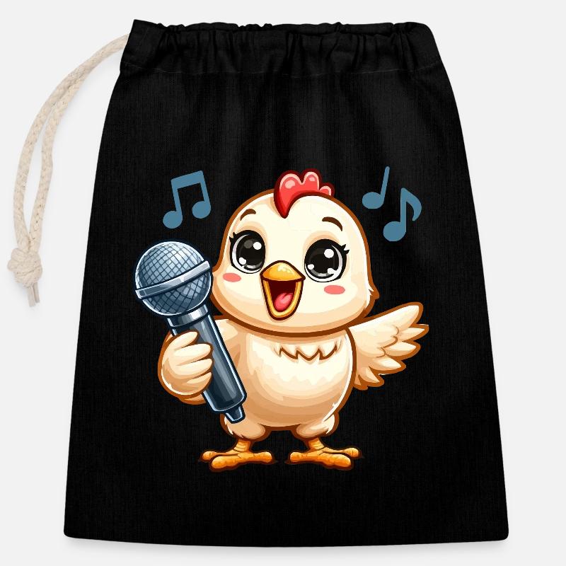 Chick Karaoke with Microphone - Closable cotton gift bag (25x30cm) - black