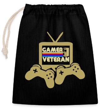 Gamer Veteran Retro TV - Sac cadeau en coton avec cordon (25 x 30 cm) - noir - Devant