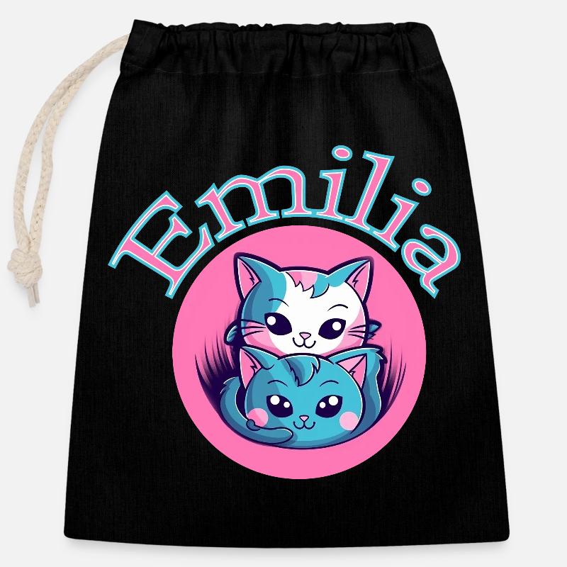 Emilia Cat Duet - Sac cadeau en coton avec cordon (25 x 30 cm) - noir