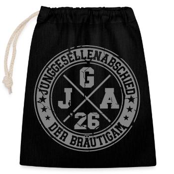 Enterrement de vie de garçon du marié 2026 - Sac cadeau en coton avec cordon (25 x 30 cm) - noir - Devant