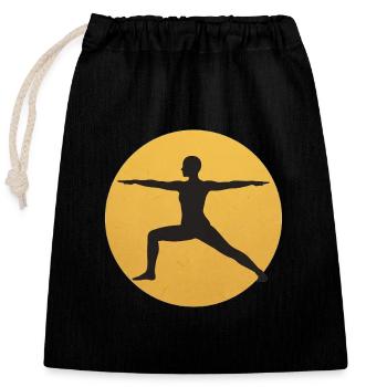 Silhouette de la posture de yoga Warrior II Sun Design - Sac cadeau en coton avec cordon (25 x 30 cm) - noir - Devant