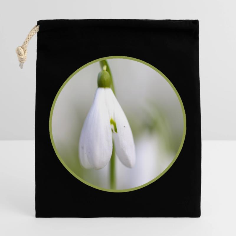 Perce-neige fleur blanche Fleur blanche Éclosion précoce Sac cadeau en coton avec cordon (25 x 30 cm)