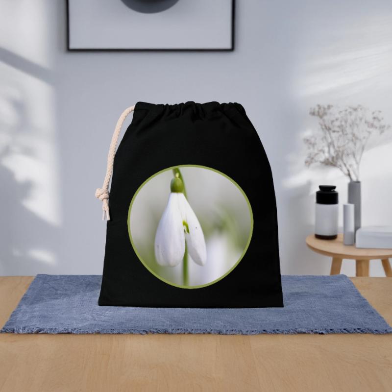 Perce-neige fleur blanche Fleur blanche Éclosion précoce Sac cadeau en coton avec cordon (25 x 30 cm)