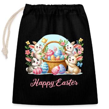 Panier de lapins de Pâques Joie du printemps - Sac cadeau en coton avec cordon (25 x 30 cm) - noir - Devant