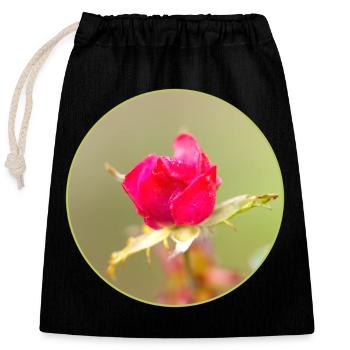 bourgeon rouge-rose, fleur de rose rouge, rose rose - Sac cadeau en coton avec cordon (25 x 30 cm) - noir - Devant