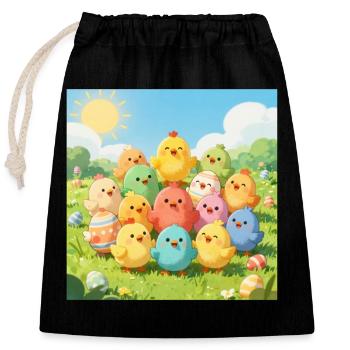 Colorful Chickens Group Photo - Closable cotton gift bag (25x30cm) - black - Front
