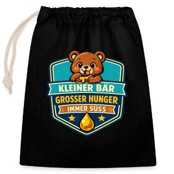 Kleiner Bär: Grosser Hunger Logo - Verschließbarer Geschenkbeutel aus Baumwolle (25x30cm) - Schwarz - Vorne