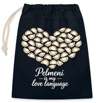 Pelmeni Herz – Pelmeni is my love language - Verschließbarer Geschenkbeutel aus Baumwolle (25x30cm) - Navy - Vorne