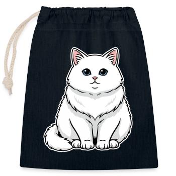 White Cat Fluffy Blue Eyes Majestic Portrait - Closable cotton gift bag (25x30cm) - navy - Front