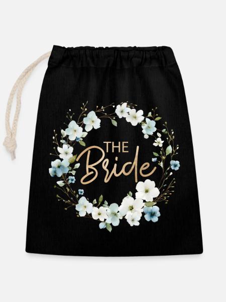 The Bride Weiss Blau Blumenkranz - Verschließbarer Geschenkbeutel aus Baumwolle (25x30cm) - Schwarz