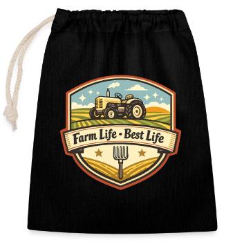 Insigne de tracteur Farm Life - Sac cadeau en coton avec cordon (25 x 30 cm) - noir - Devant