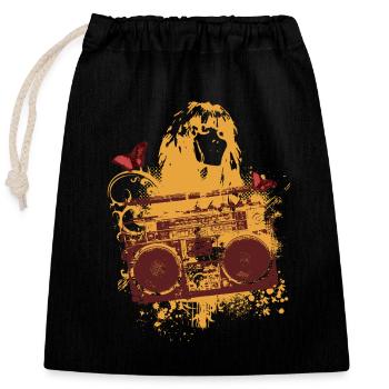Frutiger Metro - Orange Boom Box - Female Portrait - Closable cotton gift bag (25x30cm) - black - Front