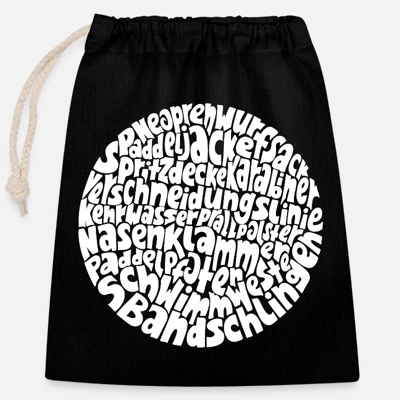 Cercle de mots typo-cosmos avec mots en eaux vives - Sac cadeau en coton avec cordon (25 x 30 cm) - noir