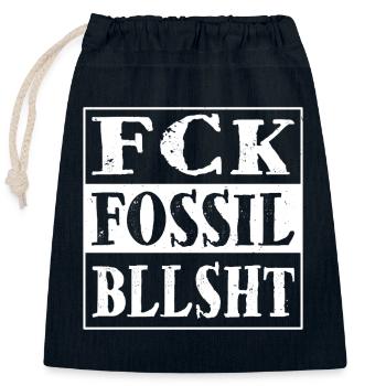 fck fossil bllsht! - Verschließbarer Geschenkbeutel aus Baumwolle (25x30cm) - Navy - Vorne
