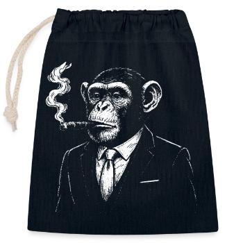Chimp in suit smoking cigar - Closable cotton gift bag (25x30cm) - navy - Front