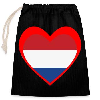 Nederland Hart – Liefde voor Nederland - Sac cadeau en coton avec cordon (25 x 30 cm) - noir - Devant
