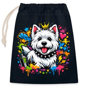 Westie Graffiti Design – Art urbain coloré - Sac cadeau en coton avec cordon (25 x 30 cm) - bleu marine - Devant