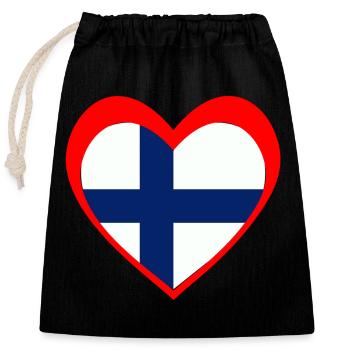 Suomi Sydän – Rakkaus Suomeen - Verschließbarer Geschenkbeutel aus Baumwolle (25x30cm) - Schwarz - Vorne