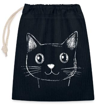 Croquis de visage de chat - Sac cadeau en coton avec cordon (25 x 30 cm) - bleu marine - Devant