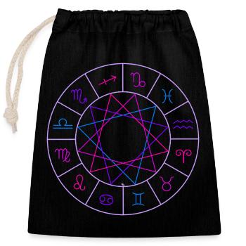 Roue des 12 signes du zodiaque - Sac cadeau en coton avec cordon (25 x 30 cm) - noir - Devant