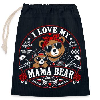 I Love My Mama Bear Style Biker Vintage - Sac cadeau en coton avec cordon (25 x 30 cm) - bleu marine - Devant