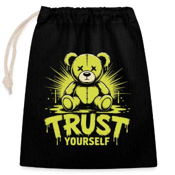 Fais-toi confiance Teddy Bear Streetwear Grunge - Sac cadeau en coton avec cordon (25 x 30 cm) - noir - Devant