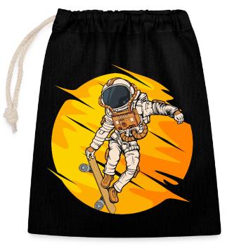 Astronaut Skateboard Sprung - Verschließbarer Geschenkbeutel aus Baumwolle (25x30cm) - Schwarz - Vorne