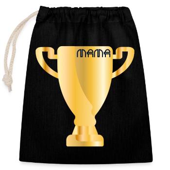 Sport Pokal - Mama - Verschließbarer Geschenkbeutel aus Baumwolle (25x30cm) - Schwarz - Vorne