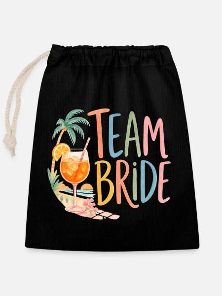 Team Bride! Palmen & Coctails - Verschließbarer Geschenkbeutel aus Baumwolle (25x30cm) - Schwarz