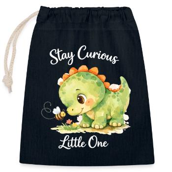 Stay Curious Little One – Aquarell Dino & Biene - Verschließbarer Geschenkbeutel aus Baumwolle (25x30cm) - Navy - Vorne