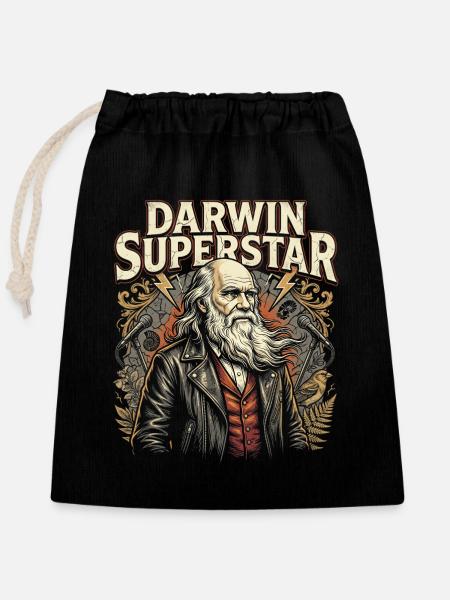 Darwin Superstar - Verschließbarer Geschenkbeutel aus Baumwolle (25x30cm) - Schwarz