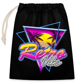 Retro Vibe - Nostalgie Neon Vapor Wave Palm Sunset - Sac cadeau en coton avec cordon (25 x 30 cm) - noir - Devant
