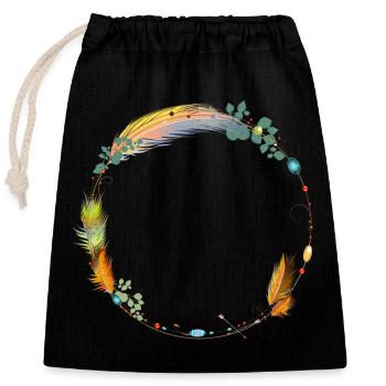 cadre délicat fait de plumes et de symboles ethno - Sac cadeau en coton avec cordon (25 x 30 cm) - noir - Devant
