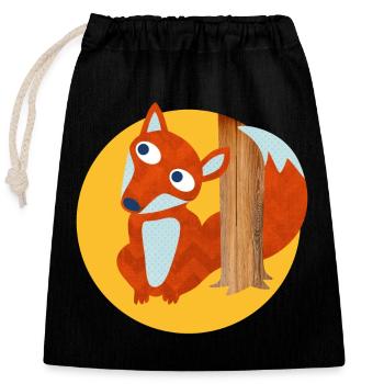 Fox Tree Trunk Forest Nursery Comic Animal Love - Closable cotton gift bag (25x30cm) - black - Front