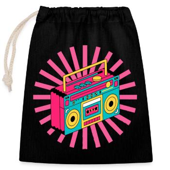 rétro, 90's, 1990, vintage, stéréo - Sac cadeau en coton avec cordon (25 x 30 cm) - noir - Devant