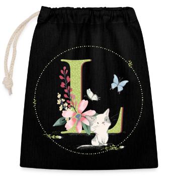 Lettre initiale L avec chat - Sac cadeau en coton avec cordon (25 x 30 cm) - noir - Devant