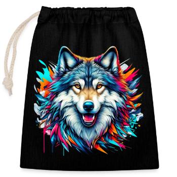 Loup - Sac cadeau en coton avec cordon (25 x 30 cm) - noir - Devant