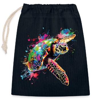 Tortue Néon Coloré Océan Mer Nature Art - Sac cadeau en coton avec cordon (25 x 30 cm) - bleu marine - Devant